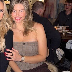 Zara Strapless Brown and Black Plaid Top